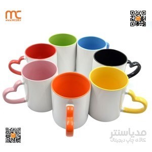 لیوان قلبی دسته و داخل رنگی