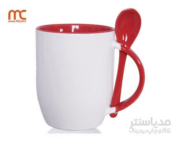 لیوان دسته و داخل رنگی قاشق دار