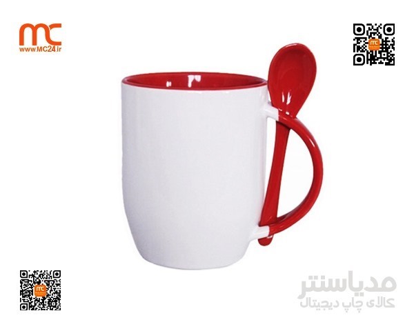لیوان دسته و داخل رنگی قاشق دار